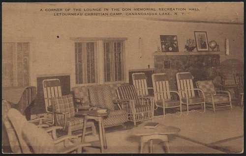 CORNER OF THE LOUNGE IN THE DON MEMORIAL RECREATION HALL, LETOURNEAU CHRISTIAN CAMP, CANANDAIGUA LAKE, NEW YORK
