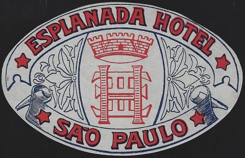 VINTAGE LUGGAGE LABEL FOR ESPLANADA HOTEL, SAO PAULO, BRAZIL