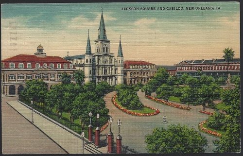 JACKSON SQUARE SHOWING CABILDO, ST. LOUIS CATHEDRAL, PRESBYTERY, AND PONTALBA APARTMENT, NEW ORLEANS, LOUISIANA