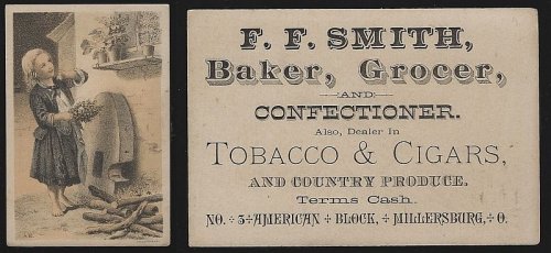 VICTORIAN TRADE CARD FOR F. F. SMITH, BAKER, GROCER WITH LOVELY GIRL