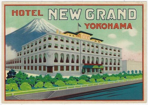 VINTAGE LUGGAGE LABEL FOR HOTEL NEW GRAND, YOKOHAMA, JAPAN