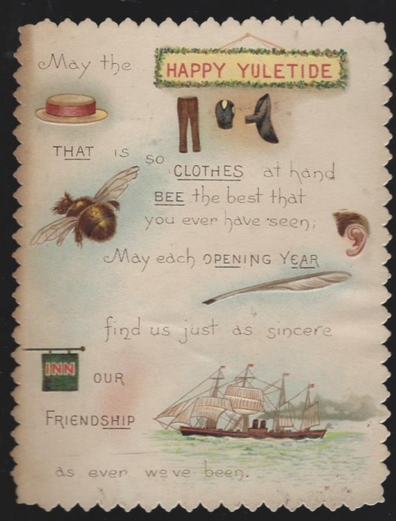 HAPPY YULETIDE REBUS CHRISTMAS CARD