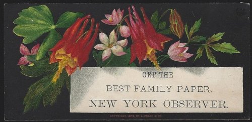 VICTORIAN TRADE CARD FOR NEW YORK OBSERVER WITH FLOWERS