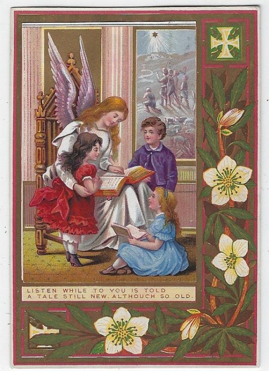 RELIGIOUS PICTURE CARD WITH ANGEL AND CHILDREN