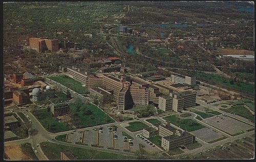 AERIAL VIEW OF UNIVERSITY HOSPITAL, ANN ARBOR, MICHIGAN