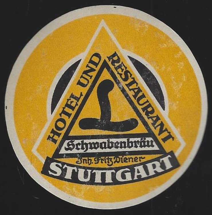 VINTAGE LUGGAGE LABEL FOR SCHWABENBRAU HOTEL UND RESTAURANT, STUTTGART, GERMANY