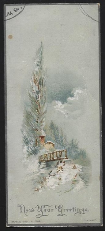 VICTORIAN TUCK'S NEW YEAR'S GREETINGS CARD WITH SNOWY LANDSCAPE