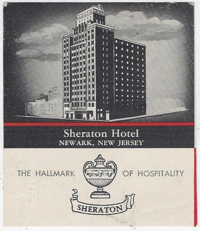 VINTAGE LUGGAGE LABEL FOR SHERATON HOTEL, NEWARK, NEW JERSEY