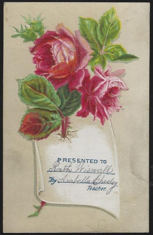VICTORIAN REWARD OF MERIT WITH RED ROSES