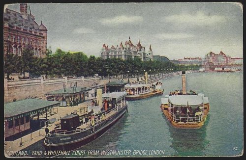 SCOTLAND YARD AND WHITEHALL COURT FROM WESTMINSTER BRIDGE, LONDON, ENGLAND