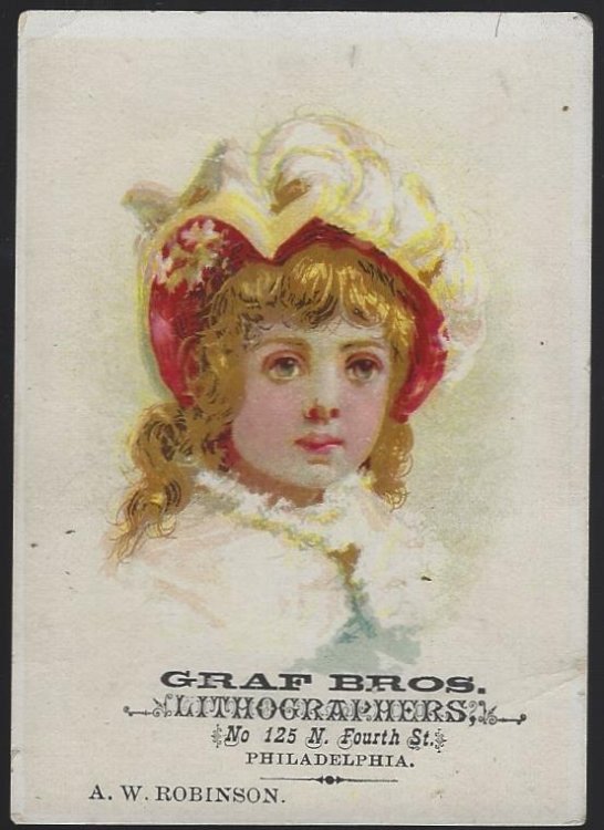 VICTORIAN TRADE CARD FOR GRAF BROS. LITHOGRAPHERS, WITH LOVELY GIRL