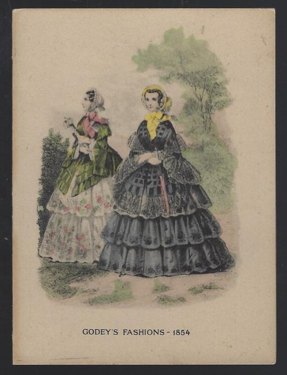 BLANK NOTE CARD GODEY'S FASHIONS 1854