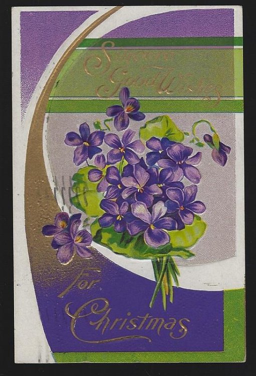 SINCERE GOOD WISHES FOR CHRISTMAS POSTCARD WITH VIOLETS