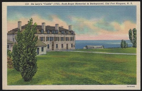 DE LERY'S CASTLE, RUSH BAGAT MEMORIAL IN BACKGROUND, OLD FORT NIAGARA , NEW YORK
