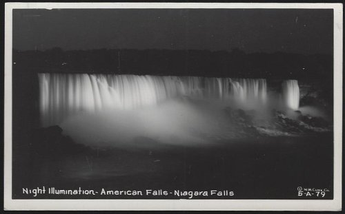 REAL PHOTO POSTCARD NIGHT ILLUMINATION, AMERICAN FALLS, NIAGARA FALLS, NEW YORK