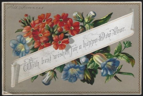 VICTORIAN RAPHAEL TUCK NEW YEAR CARD WITH BOUQUET OF FLOWERS