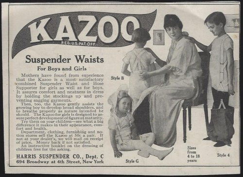 1916 LADIES HOME JOURNAL KAZOO SUSPENDER WAISTS FOR BOYS AND GIRLS MAGAZINE ADVERTISEMENT