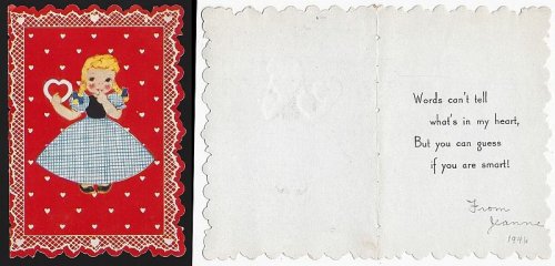 VINTAGE VALENTINE WITH LITTLE GIRL HOLDING HEART