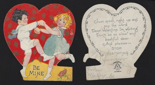 VINTAGE VALENTINE CARD WITH BOY AND GIRL DANCING