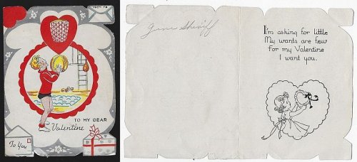 VINTAGE VALENTINE CARD WITH BOY PLAYING BASKETBALL