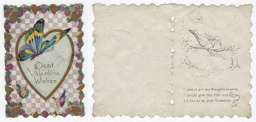 VINTAGE VALENTINE CARD WITH BUTTERFLIES
