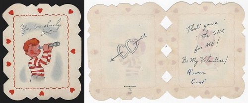VINTAGE VALENTINE CARD BOY WITH TELESCOPE