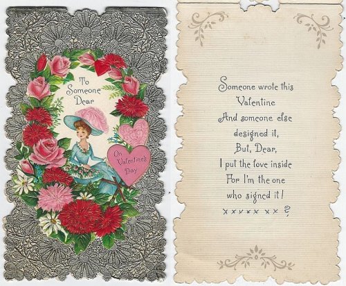 VINTAGE HALLMARK VALENTINE CARD WITH LOVELY LADY ON SILVER BACKGROUND