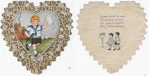 VINTAGE HEART SHAPED VALENTINE BOY WITH LETTER