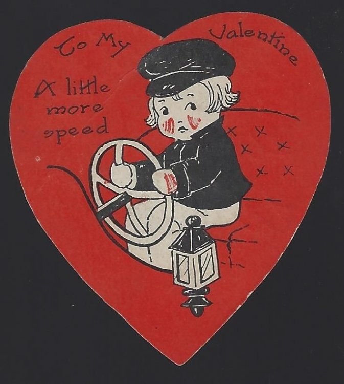 VINTAGE HEART SHAPED VALENTINE CARD WITH CHAUFFEUR
