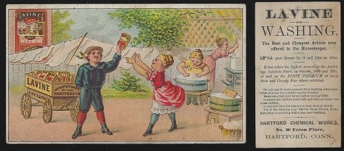 VICTORIAN TRADE CARD FOR LAVINE WASHING WITH LADIES WASHING OUTSIDE
