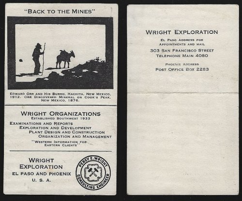 BUSINESS CARD FOR WRIGHT EXPLORATION, EL PASO AND PHOENIX