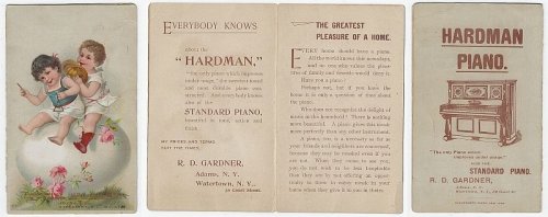 VICTORIAN TRADE FOLDER FOR HARDMAN PIANO, R. D. GARDNER, NEW YORK WITH CHILDREN PLAYING INSTRUMENTS