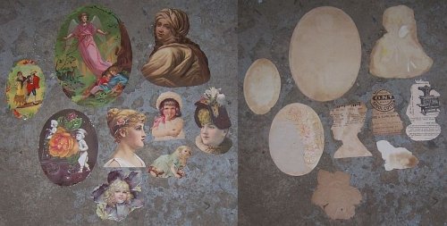 LOT OF NINE SCRAP VICTORIAN TRADE CARDS AND DIE CUT LADIES