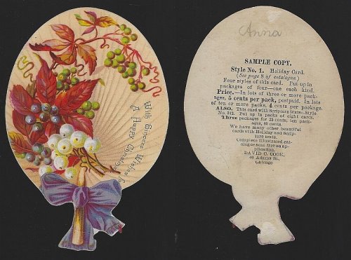 VICTORIAN DIE CUT FAN SAMPLE TRADE CARD
