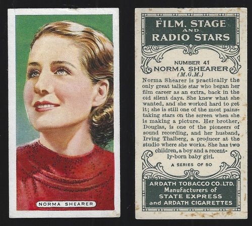 VINTAGE ARDATH CIGARETTE CARD WITH NORMA SHEARER