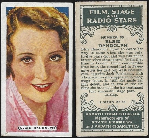 VINTAGE ARDATH CIGARETTE CARD WITH ELSIE RANDOLPH