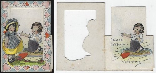 VINTAGE VALENTINE CARD WITH GIRL AND BEGGING BOY