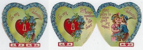 VINTAGE HEART SHAPED VALENTINE CARD WITH BLUE FLOWERS