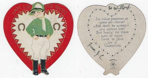 VINTAGE HEART SHAPED VALENTINE CARD WITH JOCKEY