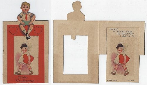 VINTAGE VALENTINE CARD WITH BOY AND GIRL HOLDING HEART