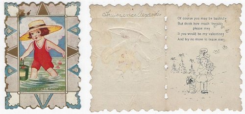 WHITNEY MADE VINTAGE VALENTINE CARD WITH LITTLE GIRL IN SWIM SUIT