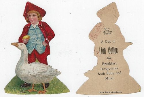 OLD MOTHER GOOSE VICTORIAN TRADE CARD FOR LION COFFEE