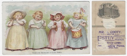 VICTORIAN TRADE CARD FOR ESTEY PIANO, LITTLE GIRL BAND
