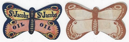 VICTORIAN DIE CUT BUTTERFLY TRADE CARD FOR ST. JACOBS OIL
