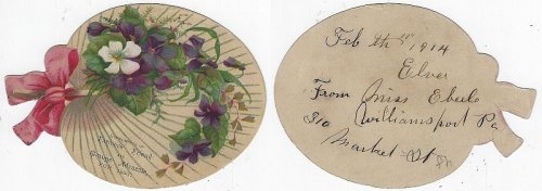 VICTORIAN DIE CUT FAN TRADE CARD FOR FARMERS' FRIEND AND GRANGE ADVOCATE FOR 1883 WITH FLOWERS