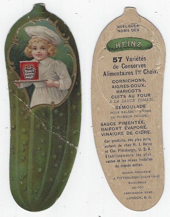 DIE CUT PICKLE VICTORIAN TRADE CARD FOR HEINZ TOMATO SOUP WITH LOVELY GIRL