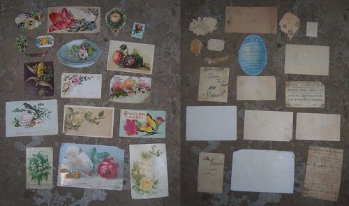 LOT OF EIGHTEEN VICTORIAN DIE CUTS AND TRADE CARDS SCRAP WITH FLOWERS