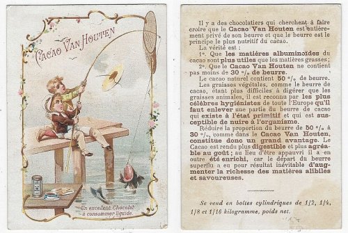 VICTORIAN TRADE CARD FOR CACAO VAN HOUTEN WITH BOYS FISHING