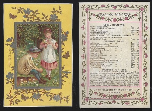 VICTORIAN TRADE CARD FOR SEASONS FOR 1883, SUMMER