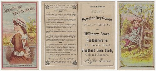 VICTORIAN TRADE FOLDER FOR BROADHEAD DRESS GOODS WITH MRS. LANGTRY AS MISS HARDCASTLE